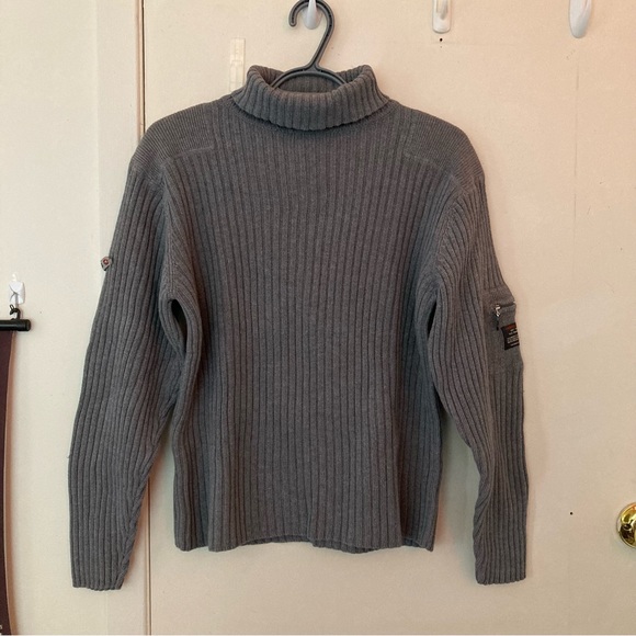 Point Zero grey ribbed long-sleeve turtleneck pullover sweater with cool detail - Picture 1 of 9